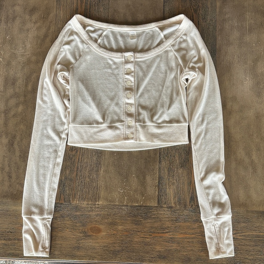 Cream Long Sleeve Button-Up Women's Top